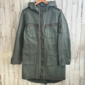 No Boundaries Long Utility Jacket Jr Large Coat Military Green Y2K Grunge EUC